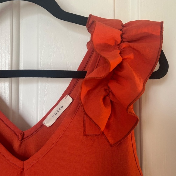 Orange Ruffle Sleeveless Entro Dress Size Large - Picture 5 of 6